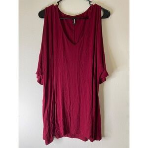 Burgundy Women's Batwing Cold Shoulder Top